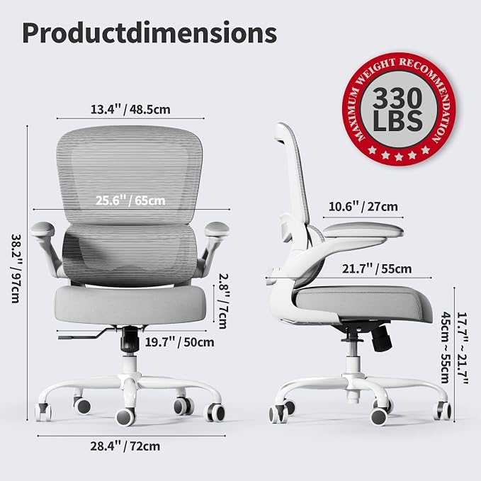 TRALT Office Chair - Ergonomic Desk Chair with Adjustable Lumbar Support, Mesh Computer Chair, Executive Chair for Home Office Comfortable Lumbar Support (1, Ash Gray)