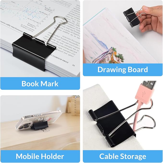 OWLKELA 40 Pack Binder Clips, 2 inch, Black | Extra Jumbo Size, Large Paper Clamps,Ideal for Home, School and Office Supplies