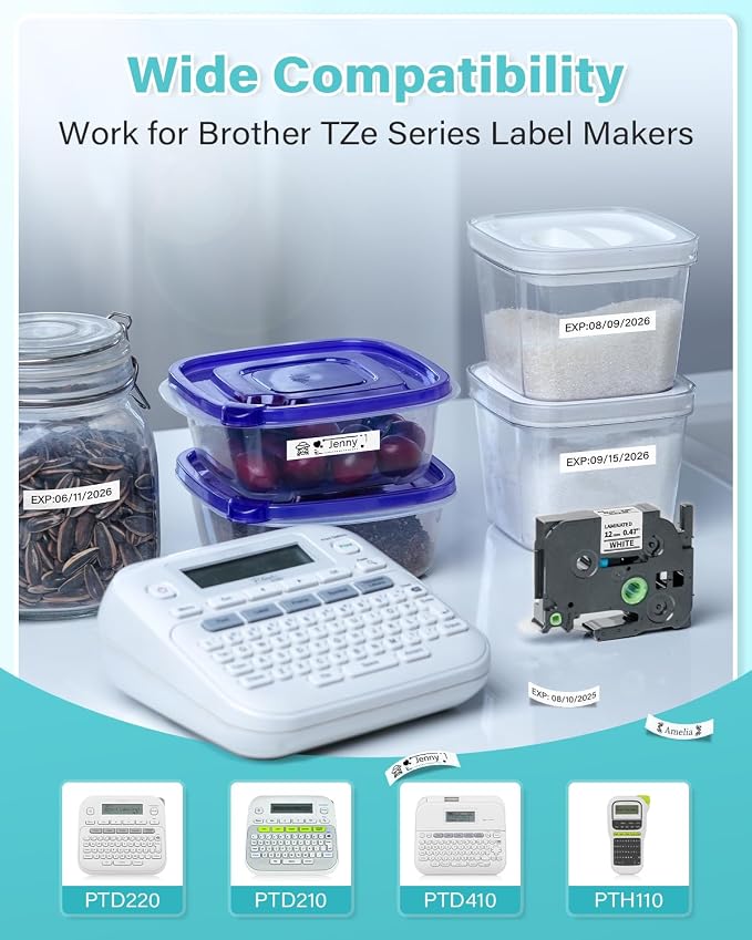 TZe-231 Replacement for Brother P Touch Label Maker Tape Refill 12mm | TZe TZ Tape 12mm 0.47 Laminated White Compatible with Brother PT-D220 D210 H110 D200 D400 1280 D600 D610BT, 20-Pack