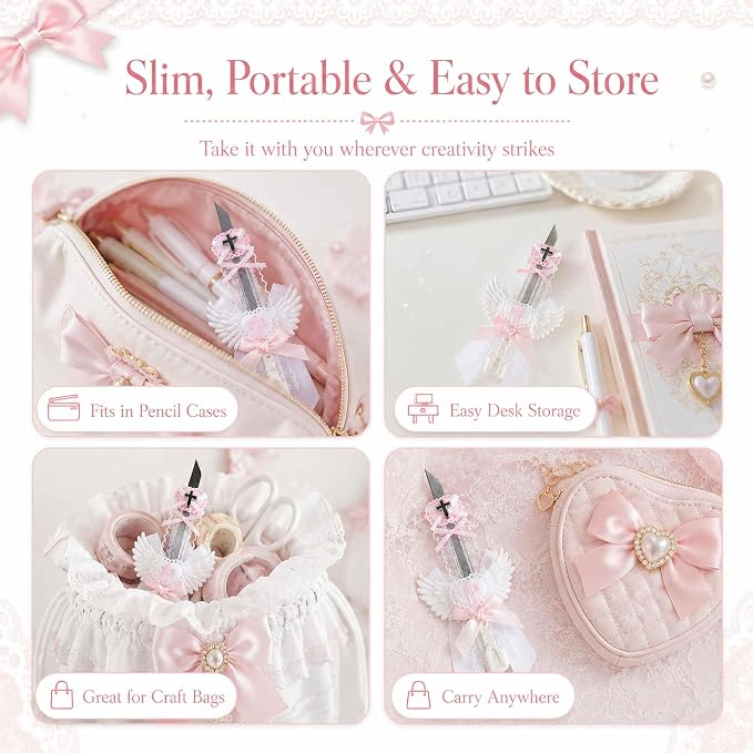 Cute Box Opener Cutter, Package Opener, Small Plastic Box Cutter Retractable, Snap off Utility Paper Exacto Knife, Kawaii Desk Office Home Aesthetic Accessories Essentials, Stationery Craft Supplies
