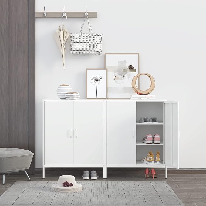 Chshin White Metal Storage Cabinet,Metal Locker Storage Cabinet with 2 Doors and Shelves,Kitchen Pantry Cabinet,Modern Storage Freestanding Organizer Rust for Home,Kitchen,Office