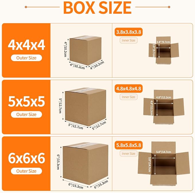 Hoikwo 30 Packs Shipping Boxes Mixed Sizes | 10 PCS Each of 4x4x4, 5x5x5, 6x6x6 Brown Cardboard Box for Small Business Packaging and Mailing