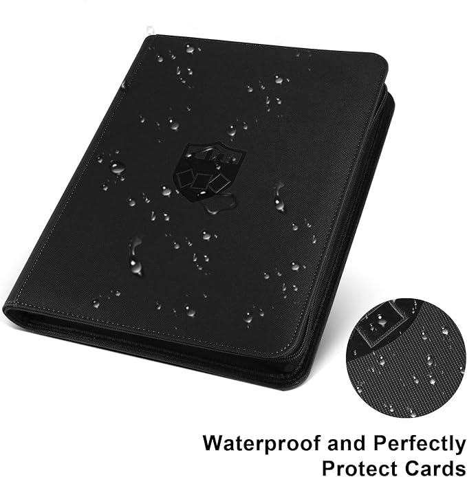 12 Pocket Ringless Side Loading Trading Card Binder, 720 Cards PU Fixed Page Zipper Card Album for TCG Sports Game Cards, Not Fit Top Loaders (Black)