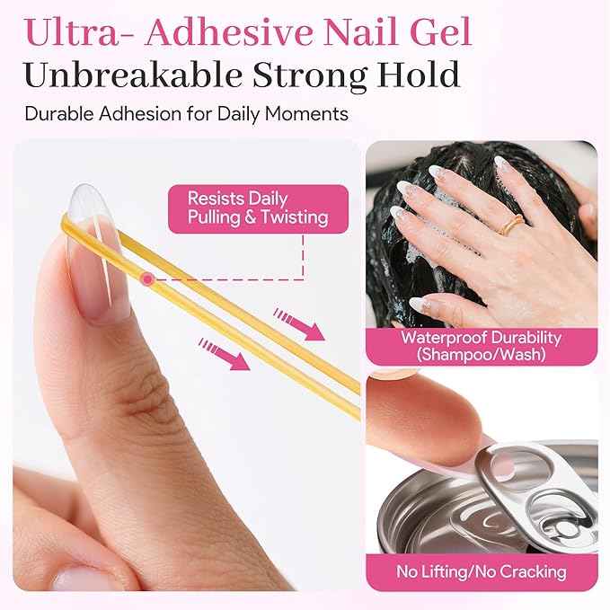 Nail Tips Gel Glue 2Pcs*15g - Lamp Curing Solid Nail Glue for False Acrylic Nails, Crystal Clear Long Lasting 28 Days No Yellowing Salon Quality DIY Home Manicure Beginner-Friendly