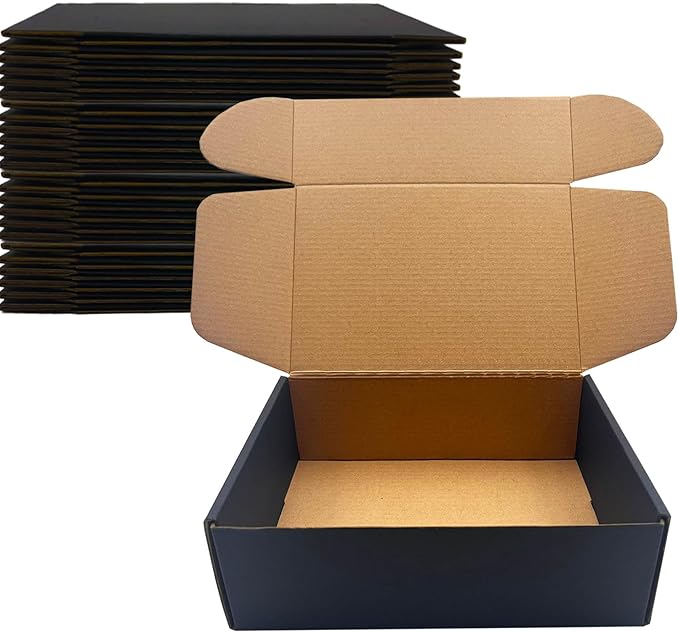 24 Pack 9x6x3 inch Black Shipping Boxes ，Cardboard Packaging Boxes for Mailing Shipping Corrugated Cardboard Boxes for Packaging Small Business Craft Flat Shipping Boxes Empty Gifts Giving Products