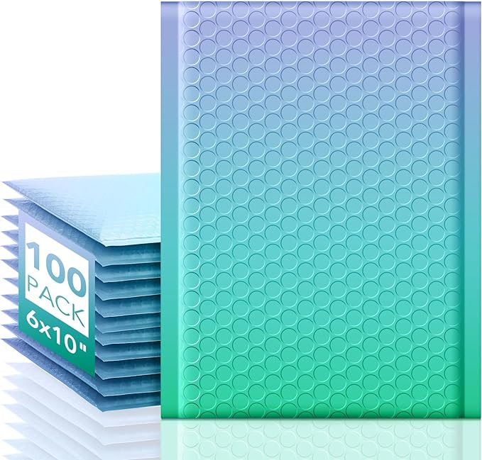 Fuxury Cute Design Bubble Mailers 6x10" 100 Pack Opaque Padded Envelopes Usable Size 6x9" Durable Pattern Bubble Shipping Envelopes for Mailing Jewelry Thick Bubble Padded Mailers Fairyland Green