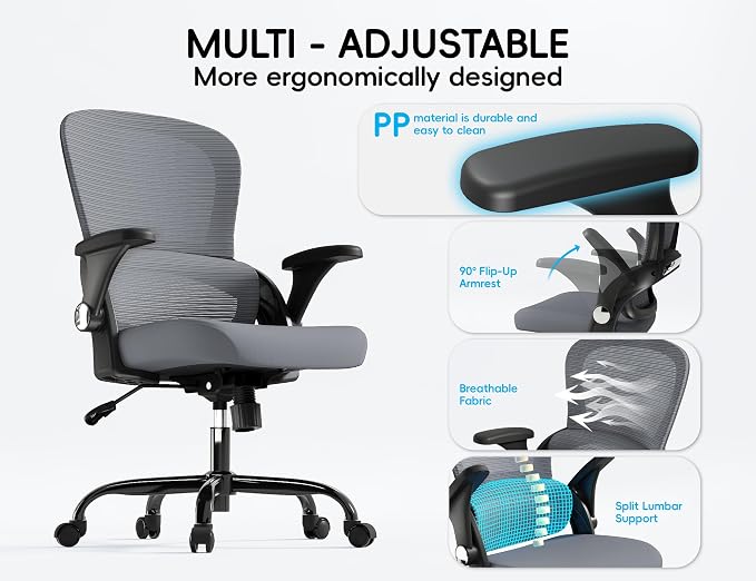 TRALT Office Chair - Ergonomic Office Chair with Back Support for Adults | Home Office Desk Chair with Lumbar Support - Ergonomic Mesh Chairs 330 lb Wide Seat for Work, Office, Gaming(Black Grey)
