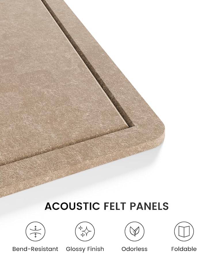 Fluxynara 35" x 17.1" Bulletin Board, Taupe | Cork Board Alternative with 12 Removable Adhesive Tabs, Foldable Felt Pin Board for Home, Office, Classroom & Dorm