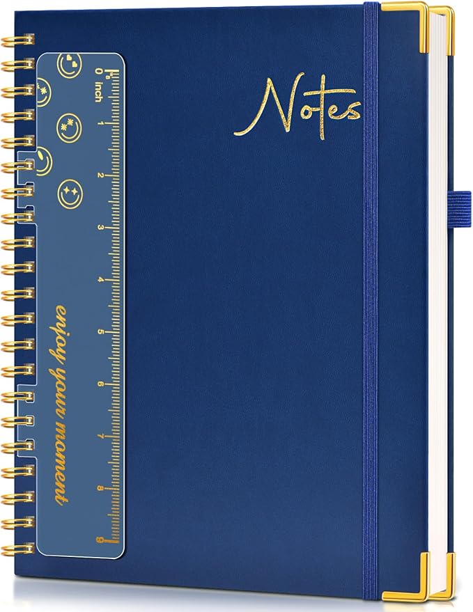 Hardcover Spiral Notebook Journal 8.5” x 11”, A4 Large Leather Notebooks for Women Men, Lined College Ruled Notebook, 100 GSM Paper, Spiral Bound Journals for Work School Note Taking Business, Navy