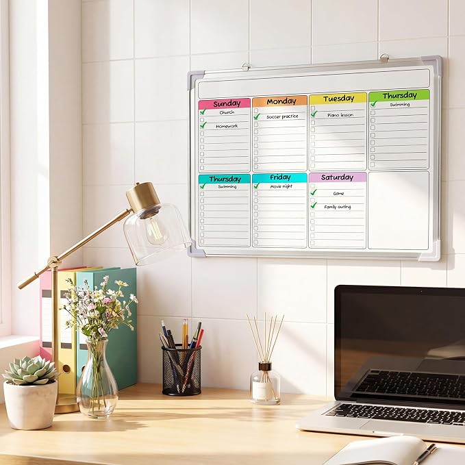 18" x 24" Magnetic to Do List Whiteboard, Weekly Planner, Pleochroic | Large Weekly Dry Erase Board, Double-side Wall Whiteboard Calendar for Planning Drawing Memo, School Home Kitchen Office