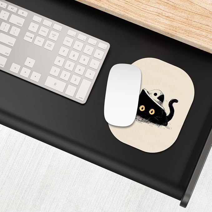 Small Mouse Pad, 6 x 7 Inch, Oval Mini Mouse Pad with Non-Slip Rubber Base for Laptop Wireless Mouse Keyboard Tray Mousepad, Cat Lying Down
