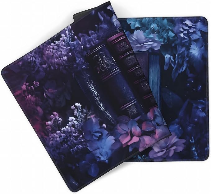Floral Aesthetic Book Gaming Mouse Pad, Purple Dark Romanticism Desk Mat with Anti-Slip Base & Stitched Edges, Office Supplies & Desk Decor for Women, 35.4" x 15.7" in Home Office Essentials
