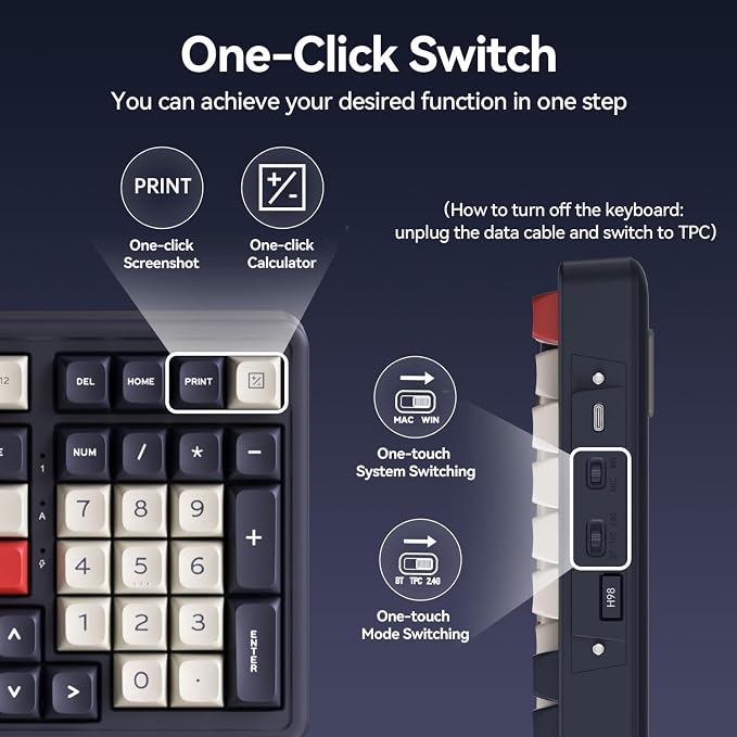 AUSDOM H98 Wireless Bluetooth Mechanical Keyboard, BT5.3/Type-C/2.4G Tri-Mode Hot Swappable Custom Gaming Keyboards, Gasket, RGB, Numpad, Computer Keyboard for Mac/Win/Office, 98 Keys(Click Sound)