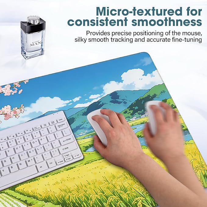 Large Desk Pad 31.5x15.7 Inch - Extended XXL Mouse Pad, Farmland | Stitched Edges Non Slip Rubber Base Waterproof for Office and Gaming