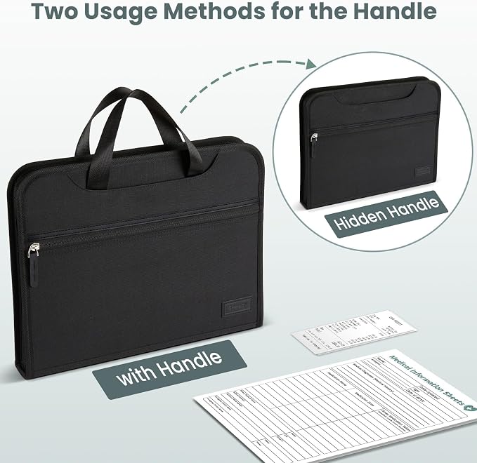 Sooez Heavy Duty Accordion File Organizer with Hidden Handle, Portable 12 Pockets Expanding File Folders, Cloth Monthly Bills Receipt Organizer for Letter/A4, School Classroom Home & Office Supplies | 12 Pockets, Expanding Important Document Folder, Cl...
