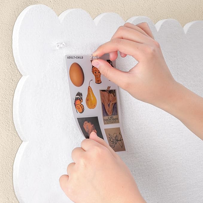 Scalloped Bulletin Board 48x36 inches, Decorative Felt Pin Board for Wall | Cute Cork Board Alternative with Push Pins, Foldable Display Vision Board for Photos, Notes & Reminders