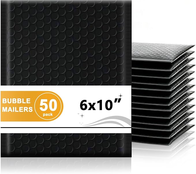 Yeplan 6x10 Inch Bubble Mailers, 50 Pack Self Seal Padded Envelopes | Usable Size 6x9" Durable Waterproof Padded Mailers for Small Business, Jewelry, Makeup, Shipping Small Items and Cards