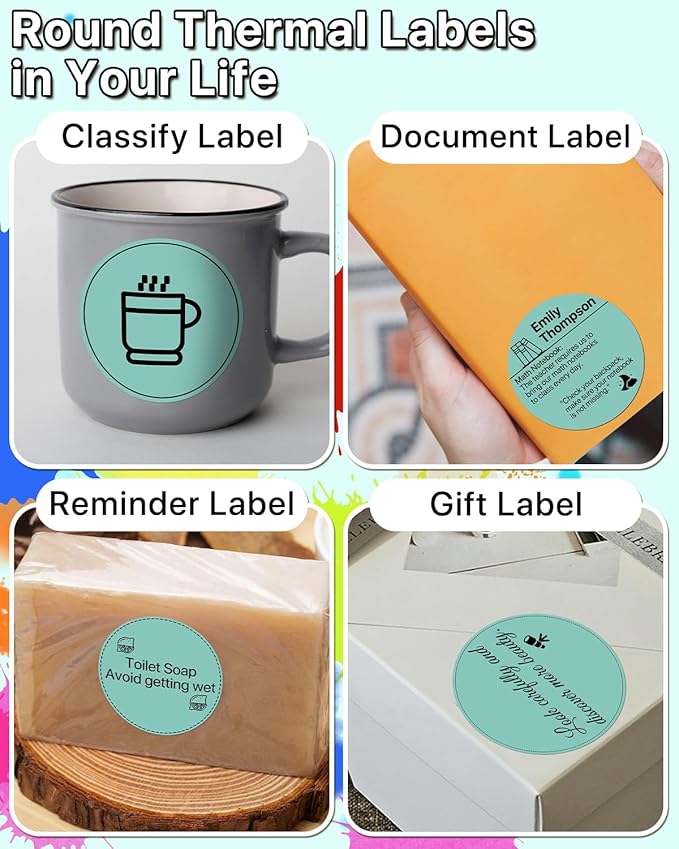 3 Inch (76.2mm x 76.2mm) Round Thermal Printer Label Stickers Self-Adhesive Circle Convenient Multi-Purpose Blank 3" Sticker Roll for Family Classification, Gift Sealing, Green (500Pcs)