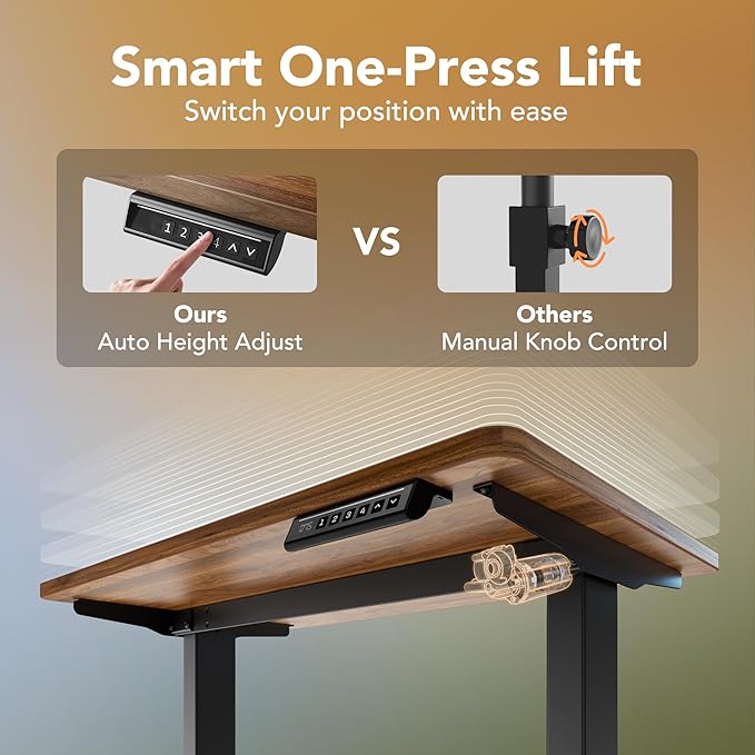 HUANUO 32x19 Inch Small Electric Standing Desk, Adjustable, Black Walnut | 176 Lbs Capacity, Rounded Corners, Wheel-Ready Feet, Compact Desktop, Apartment Workspace, 28.3–46.5 Inch Height Range