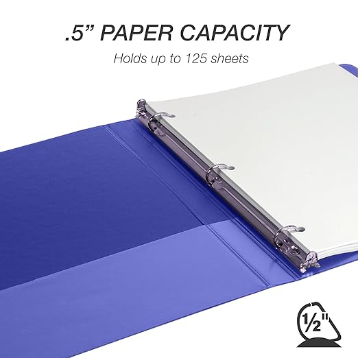 Samsill Durable 0.5 Inch Binder, D Ring Binder, Customizable Clear View Cover, Blue, 24 Pack, Each Holds 125 Pages