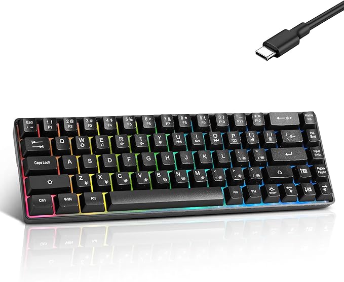 Wired Portable 60% Mechanical Feeling Gaming Keyboard,RGB LED Backlit Compact 68 Keys Mini Wired Office Keyboard for Windows Laptop PC Mac Gamer, Typist, Travel on Business Trip- Black