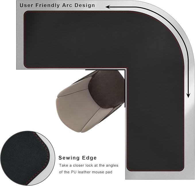 ZORESYN L Shaped Desk Mat (60+60) x20 Inch (Black) - Waterproof Dual-Sided PU Leather Corner Desk Pad Extend Widen L-Shaped Gaming Mouse Pad for Gaming, Office & Home