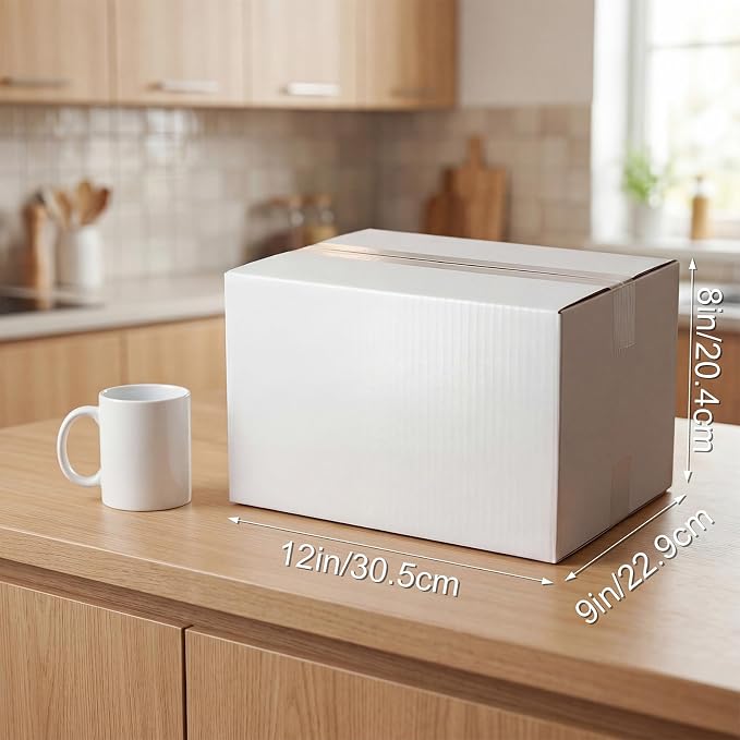 CRUGLA 12x9x8 Shipping Boxes 15 Pack, White Corrugated Cardboard Boxes with Side-Lock and Pre-Applied Double-Sided Tape, Easy Assemble Packing Mailer Boxes for Small Business Shipping
