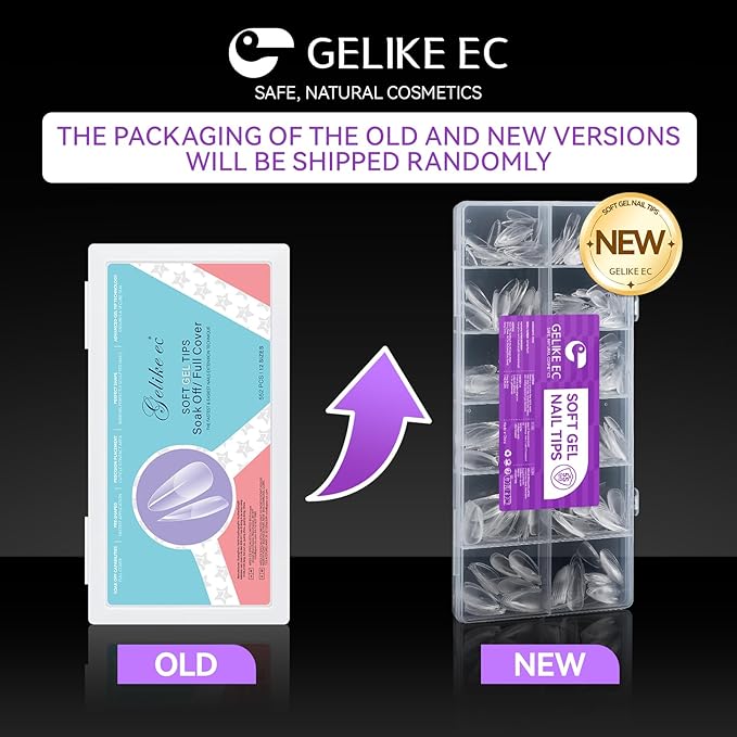 Gelike EC Soft Gel Nail Tips Kit for Soak Off Nail Extensions, Full Cover, Coffin Shaped, Pre-Buff PMMA Resin, Clear Ultra-Thin Design, 12 Sizes, 552 Pieces, Medium Coffin False Press on Nail