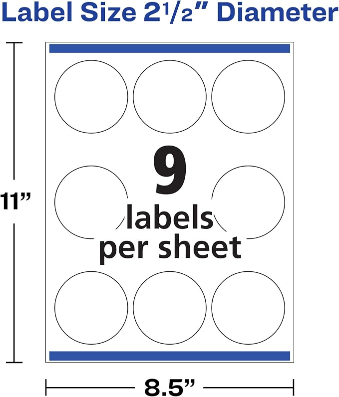 Avery Printable Round Labels with Sure Feed, 2.5" Diameter, Glossy White, 90 Customizable Labels (22830)