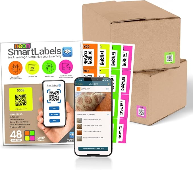 QR Code Stickers with AI Photo Analysis App - Auto-Creates Item Descriptions - No Typing - Made in USA - QR Code Labels for Storage & Inventory Tracking, Organization & Moving, Pack of 48