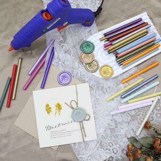 100 Pcs Sealing Wax Sticks for Wax Seal Stamp, Assorted Color Sealing Wax Glue Gun WaxSeal Sticks Mini WaxGun Stick, Mixed Colors WaxSeal Kit Great for Wedding Invitations (100A)