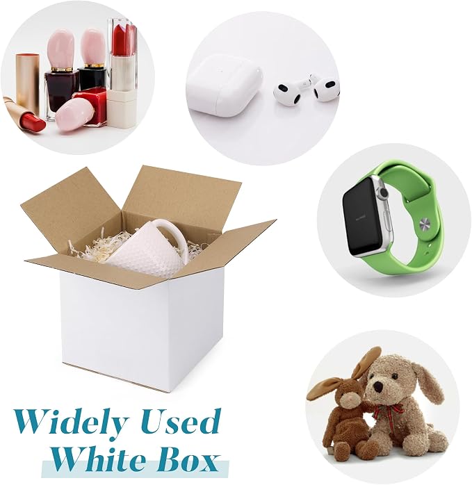 Small Shipping Boxes 6x6x6 Set of 6 | White Corrugated Cardboard, Box for Packaging Small Business Mailing Moving Gifts Wrap, Easy Assemble