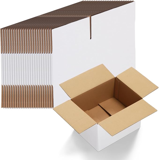 HORLIMER 8x6x4 Shipping Boxes Set of 40, White Corrugated Cardboard Mailer Box for Packing Small Business