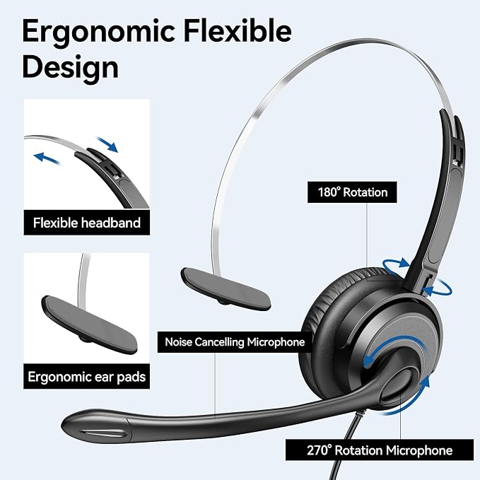 Voistek Cisco Phone Headset with Mic,Telephone Headsets for Landline Office | Noise Cancelling Mic,Mute Switch Compatible with Cisco IP-7940 7942 7945 7960 7962 7965 7811 7821 8811 8841 8845 8851