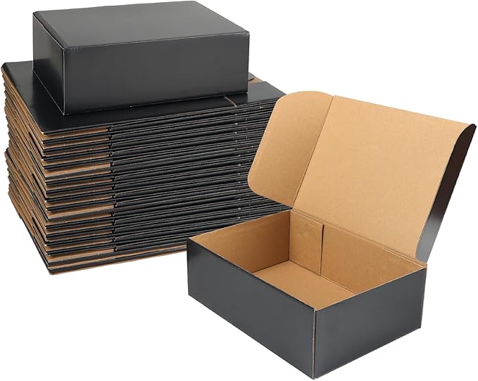 Black 12x9x4 Shipping Boxes Set of 25, Corrugated Cardboard Mailer Boxes with Brown Interior for Small Business Shipping, for Modern Business Packaging, Mailing, and Storage