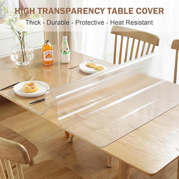LovePads Frosted Table Cover Protector 38 x 78 in, 1.5mm Thick Plastic Mat | Non-slip Waterproof PVC Table Protector, Cut to Size, Spill-Stain-Scratch Proof, Fits Kitchen, Dining Table, Dresser, Desk