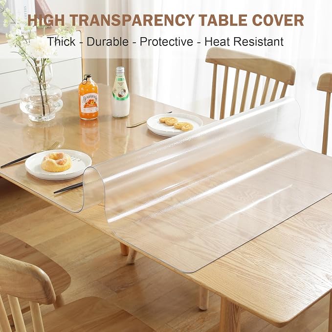 LovePads Frosted Table Cover Protector 40 x 78 in, 1.5mm Thick Plastic Mat | Non-slip Waterproof PVC Table Protector, Cut to Size, Spill-Stain-Scratch Proof, Fits Kitchen, Dining Table, Dresser, Desk