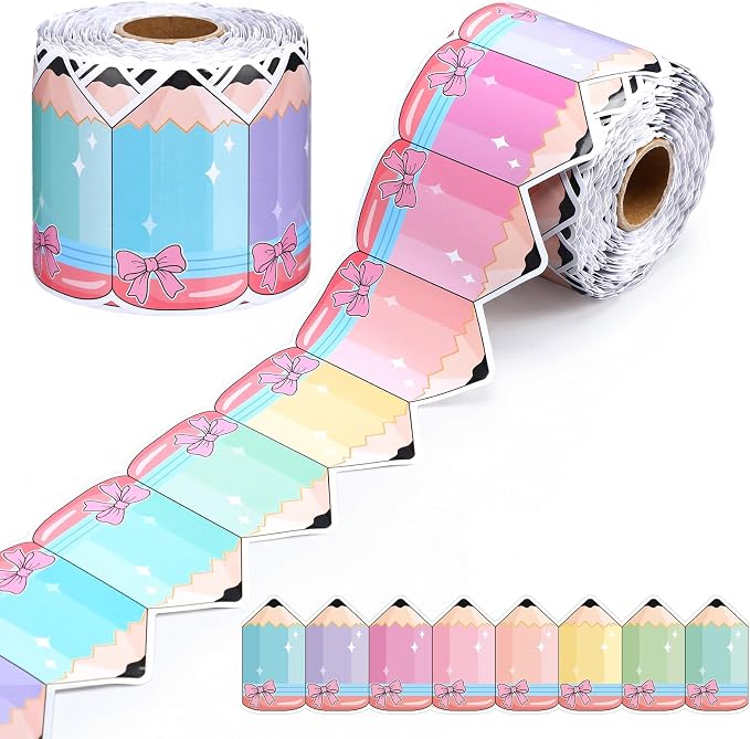 Gersoniel 69 ft Pastel Pencil Bulletin Board Borders Pencil Bow Die-Cut Border Trim Roll Back to School Classroom Decorations for Teacher Blackboard Chalkboard Offices Home Walls