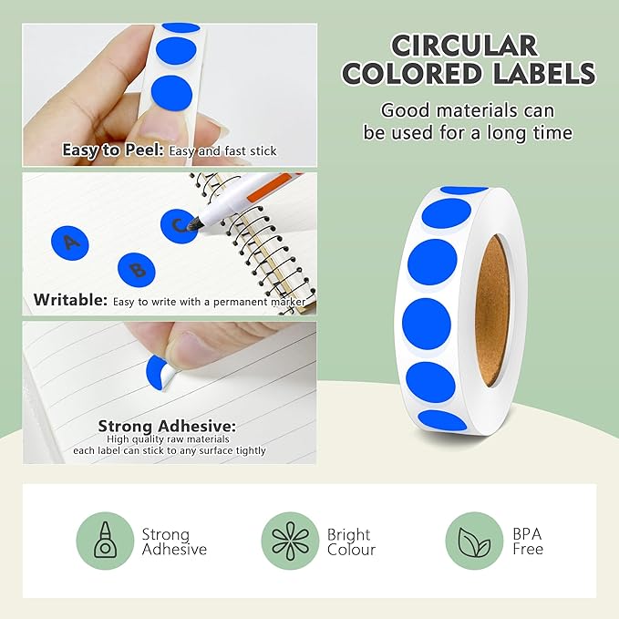 PARLAIM 4000 Pack Blue Dot Stickers, 1/2 inch Round Circle Label 4 Rolls Permanent Adhesive Color-Code Sticker Labels in Dispenser Box