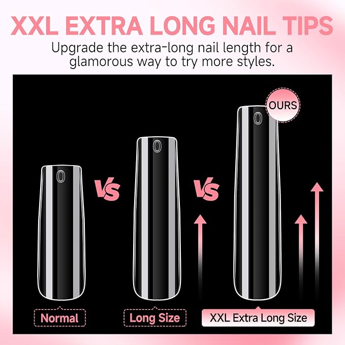 UNA GELLA Nail Tips Square Fake Gel Nails Tips 120 PCS No C Curve XXL Extra Long Full Cover Square Straight Curved Tapered Acrylic Nails for Press on Nail Extensions Salon Home DIY with Box