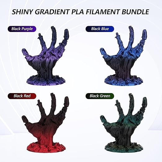 AMOLEN PLA 3D Printer Filament,PLA Filament 1.75mm,Silk Shiny Filament Bundle, Black Red, Blue,Purple,Green, 3D Printing Filament Bundle, 200gX 4 Spools