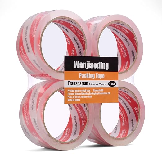 Packing Tape Refills, Clear, Packaging Tape Heavy Duty Designed for Moving, Shipping and Packing, Mailing,1.88" x 60 yds, 4 Roll
