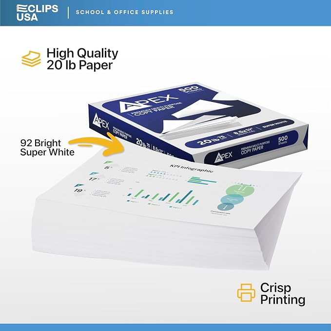 Copy Paper Printer Paper 20lb Multipurpose Printer Paper 8.5 x 11 White 92 Bright White Paper Office Supplies 500 Sheets Per Ream (10 Reams Case 5000 Sheets)