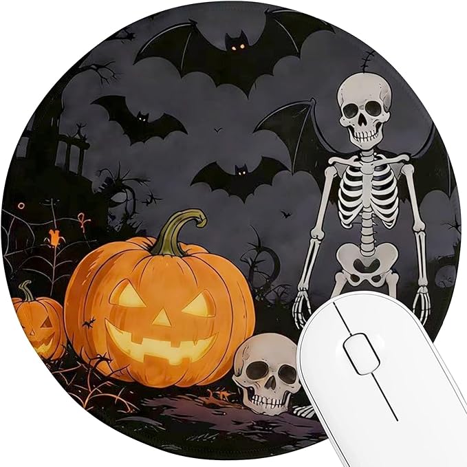 Round Mouse pad, high-end Texture, Sewn Edge Design, Anti-Slip Rubber Base. 8.6 x 8.6 inches (Skull)