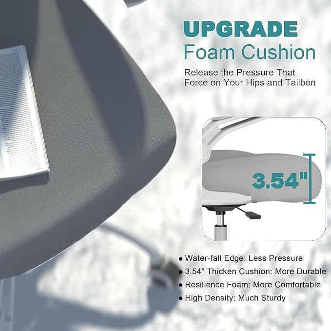 Mimoglad Office Chair, High Back Ergonomic Desk Chair with Adjustable Lumbar Support and Headrest, with flip-up Armrests for Guitar Playing, 5 Years Warranty (Moon Grey)