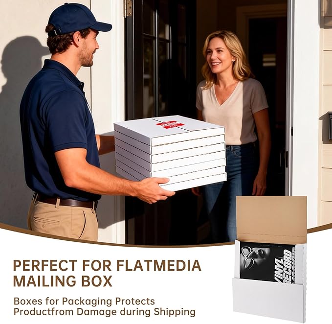 22-Pack Vinyl Record Mailers - 12.6x12.6x1 Inch Vinyl Record Shipping Boxes for LP Records, Photos & Stamp Collection (22) Vinyl Mailers