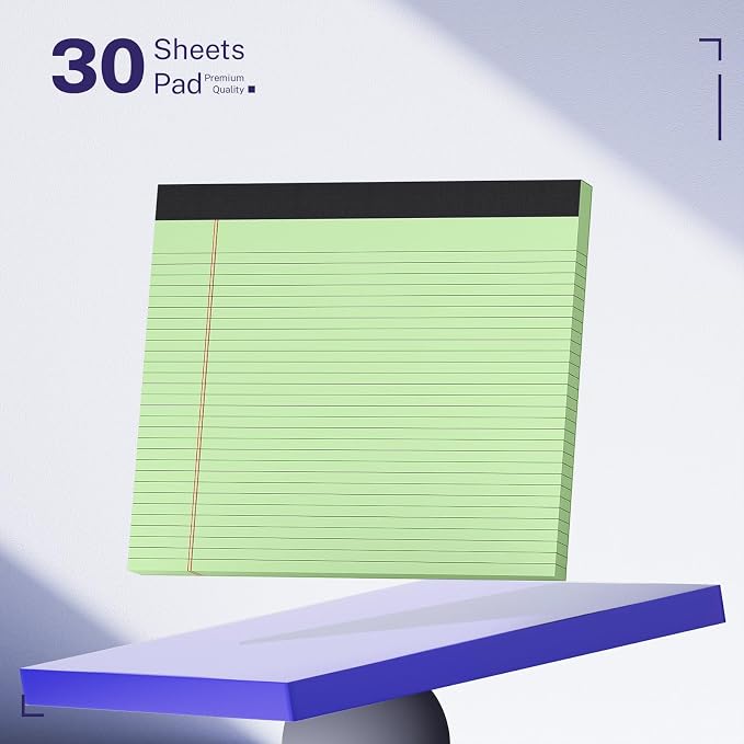 AILZFEI 3 Pack Wide Legal Pads 11" x 9.5" (Landscape Format) Green College Ruled Note Pad Narrow Ruled 30 Sheets per Notepad Perforated Writing Paper with Thick Backboard Horizontal Pads of Paper