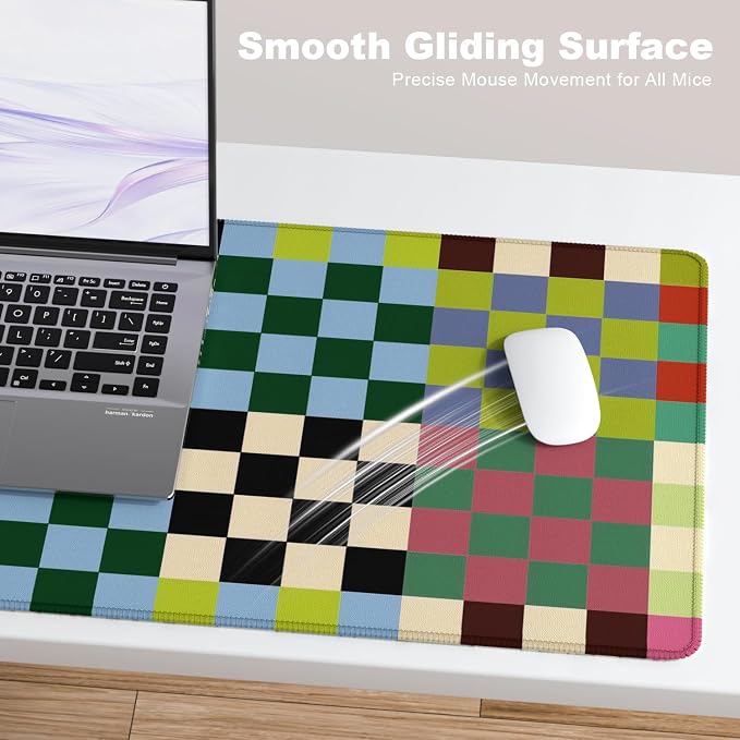 Desk Mat, Large Gaming Mouse Pad, 32" x 12", Cute Retro Checkered | Waterproof Desk Pad, Non-Slip Rubber Base, Desktop Mat with Stitched Edges, Desk Accessories for Office, Work, Home