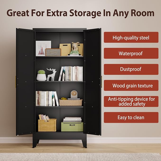 PAOFIN 61" H Kitchen Storage Cabinet with Doors | Freestanding Pantry Cabinet,Farmhouse Food Storage Cabinets,Tall Cabinets for Kitchen, Dining Room, Living Room(Black)
