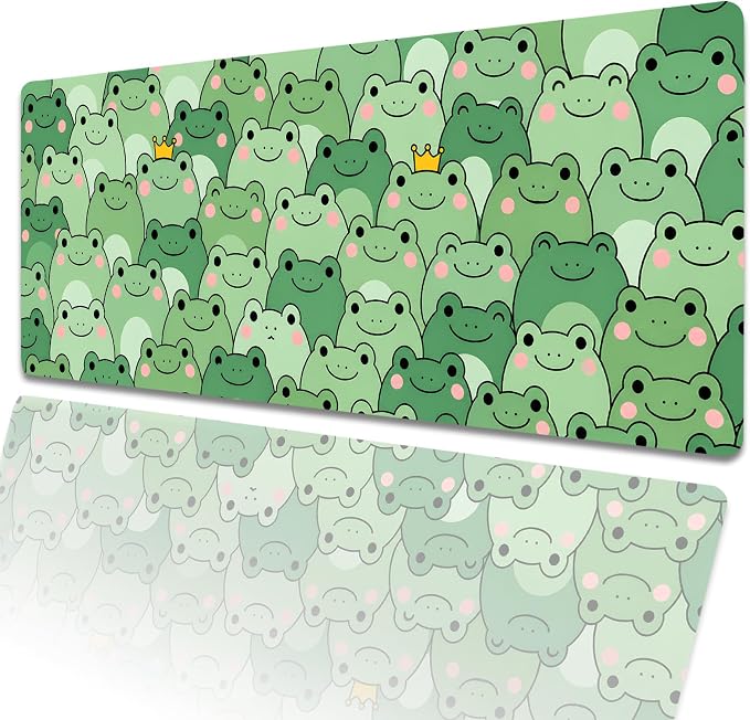 Cute Frog Extended Mouse Pad 31.5x11.8in, Green Cartoon Pattern Large Desk Mat with Non-Slip Rubber Base, Big Mousepad for Laptop Computer PC, Gaming Office Home Decor, Deskmat Gifts